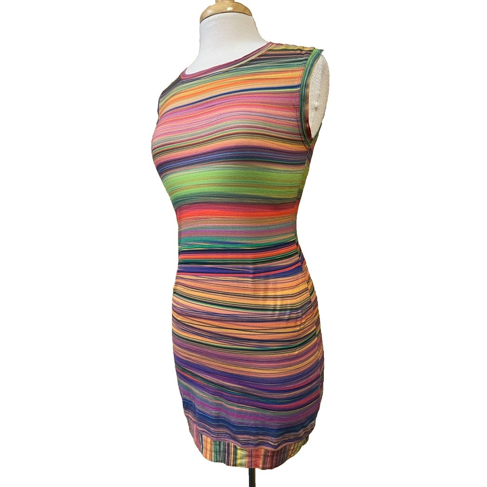 Trina Turk Rainbow Mini Tee Dress Scoop Neck Sleeveless Casual Cotton SZ S - Picture 4 of 13